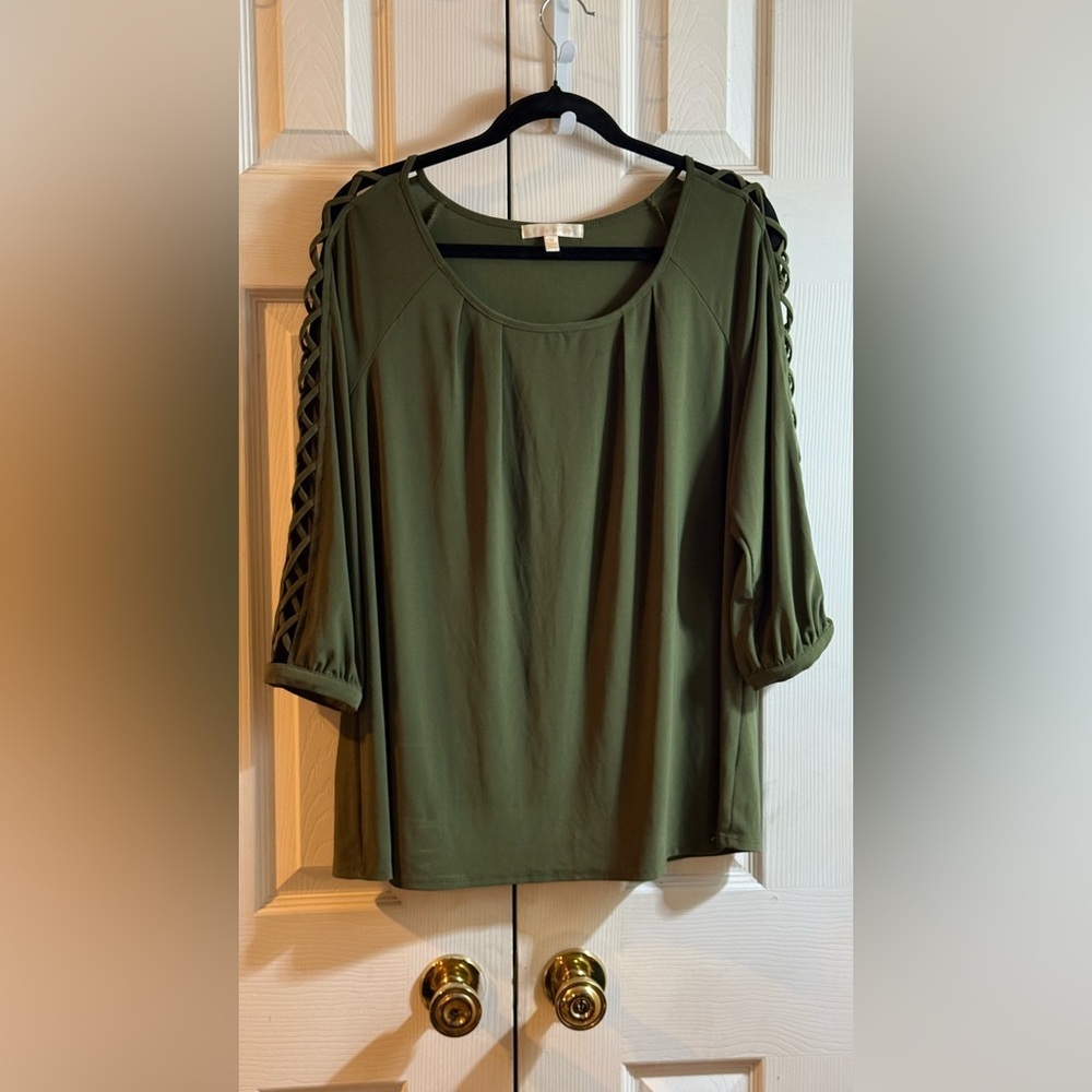 Women's Olive Green Top with Lattice Sleeves